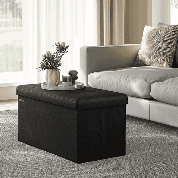 SONGMICS 30" Storage Ottoman Bench Folding Ottoman with Storage Footstool Hold up to 660 lb for Living Room Black