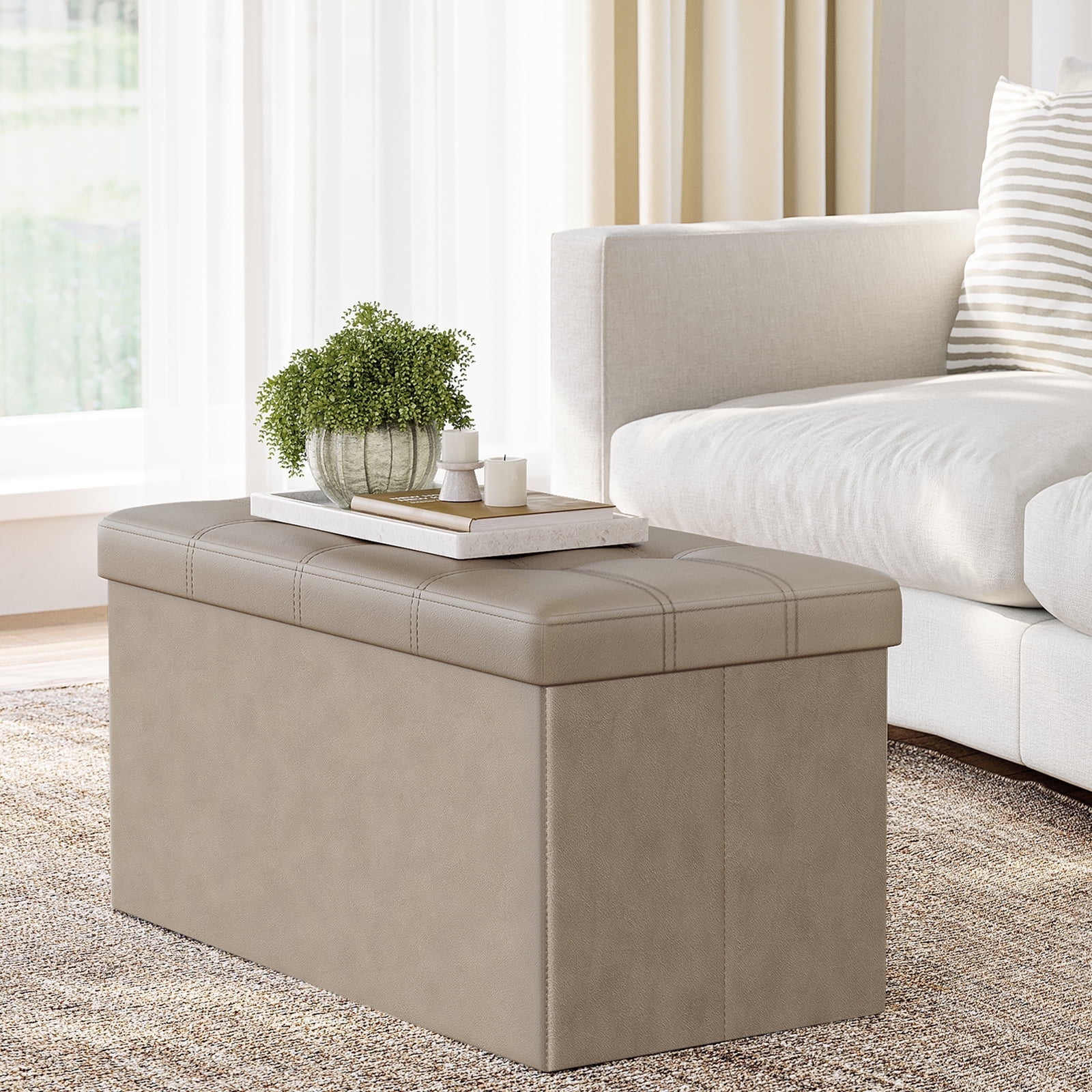 SONGMICS 30" Storage Ottoman Bench Folding Ottoman with Storage Footstool Hold up to 660lb for Living Room Bedroom Light Taupe - Walmart.com