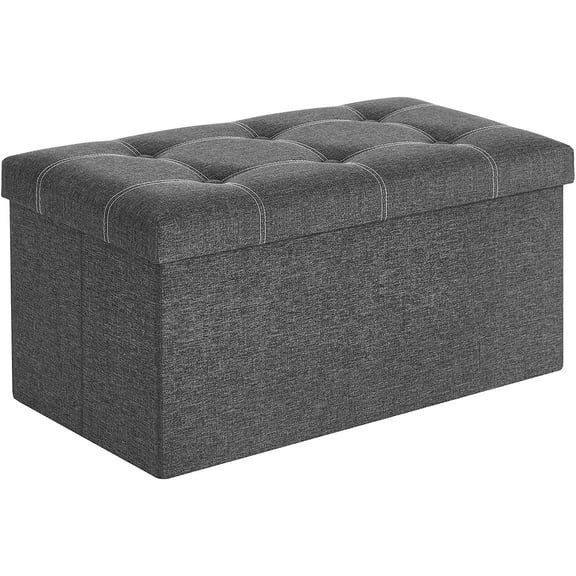 SONGMICS 30" Ottoman Footstool Storage Ottoman Bench Holds 660 lb Folding Ottoman with Storage for Living Room Dark Gray