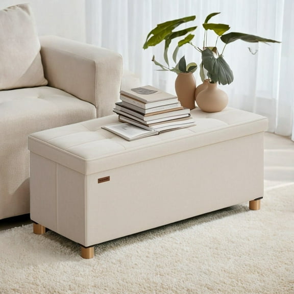 SONGMICS 30" Storage Ottoman Bench, Ottoman with Storage, 29 Gal Foot Rest Stool for Bedroom Living Room, Cappuccino Beige