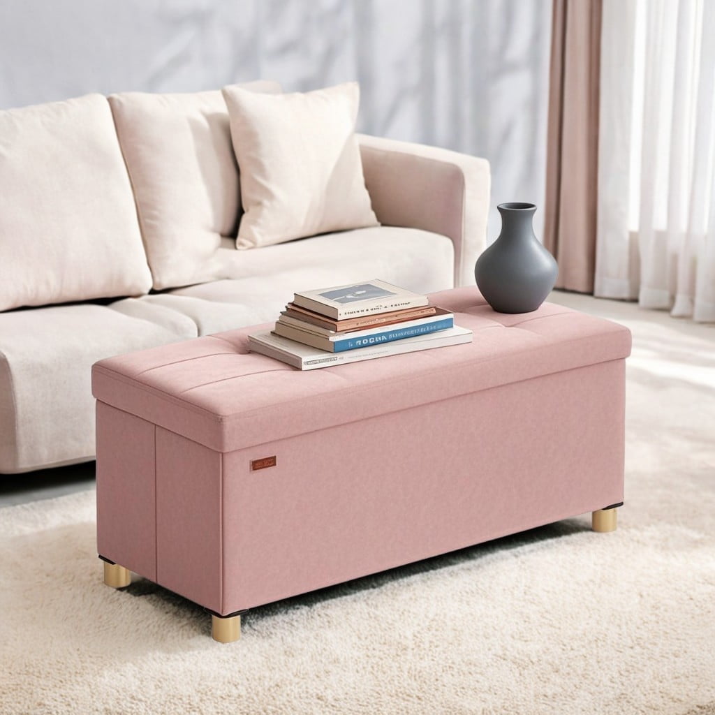 SONGMICS 30" Storage Ottoman Bench, Ottoman with Storage, 30 Gal Foot Rest Stool for Bedroom Living Room, Jelly Pink