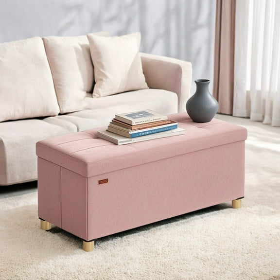 SONGMICS 30" Storage Ottoman Bench, Ottoman with Storage, 30 Gal Foot Rest Stool for Bedroom Living Room, Jelly Pink