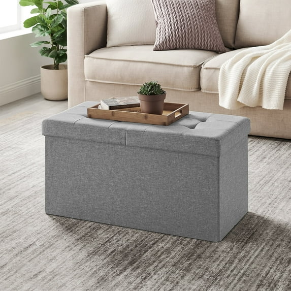 SONGMICS 30" Storage Ottoman Folding Storage Bench 660 lb Load Capacity for Living Room Bedroom Light Gray