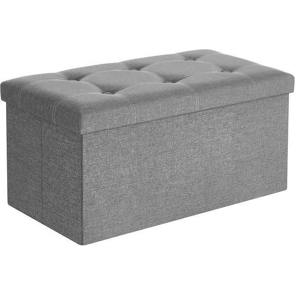 SONGMICS 30" Storage Ottoman Holds 660 lb Ottoman with Storage Folding Storage Bench Footstool for Entryway Living Room Light Gray