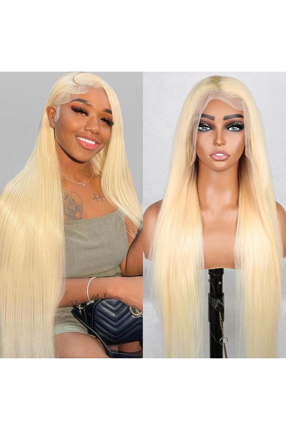 30" Straight 13x4 Blonde Lace Front Wigs Human Hair, 180% Density 613 HD Lace Frontal Wig Blonde