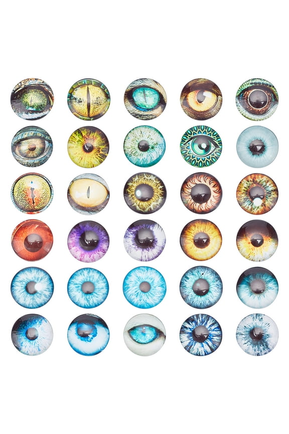30 Styles 40mm Glass Cabochons Large Animal Glass Eye Half Round/Dome Cabochon Glass Eyes for Jewelry Findings Cameo Pendant Making and Puppets Making