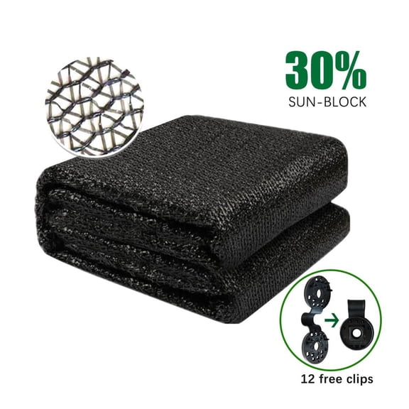 30% Sun-Block Shade Cloth Net Mesh Shade with Clips for Garden Patio and Plants in Black