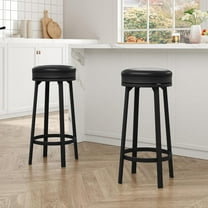 30'' Swivel Bar Stools Set of 2, Modern Backless Counter Height Barstools with Footrest, PU Leather Upholstered Seat, Metal Frame, Black
