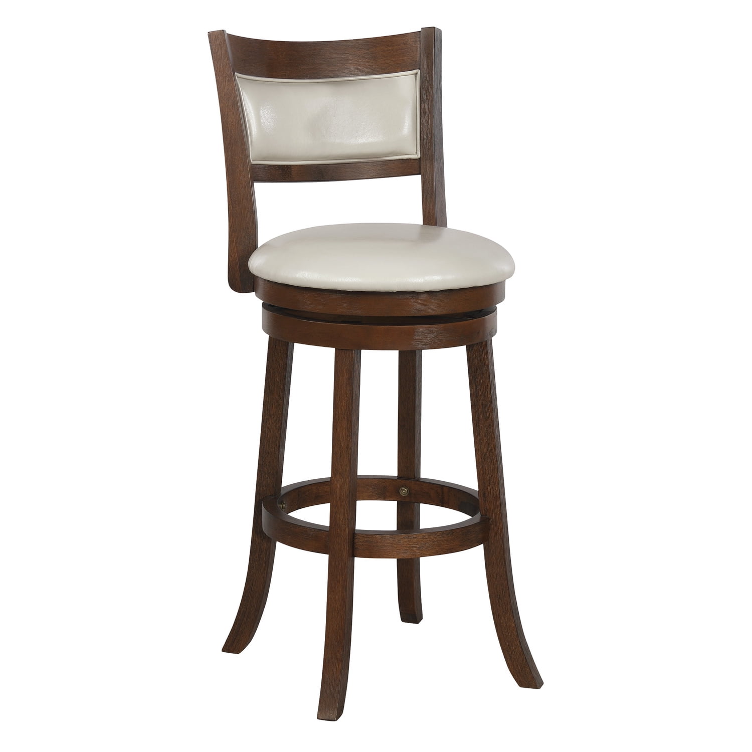 30" Cream Faux Leather Swivel Stool with Dark Walnut Wood Frame