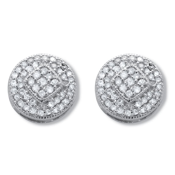 .30 TCW Diamond Sterling Silver Pave Stud Earrings (4/10 inch)