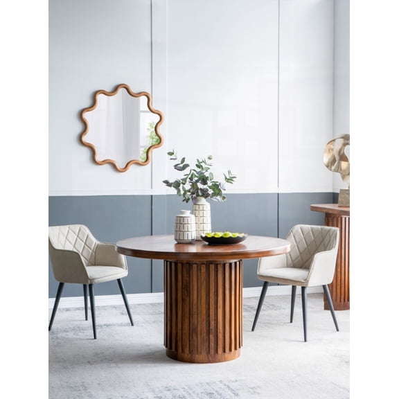 30"Tall, 47Diameter Walnut Brown Wooden Pedestal Dining Table