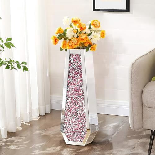 30" Tall Crushed Diamond Floor Vase, Silver Large Vases for Decor ...