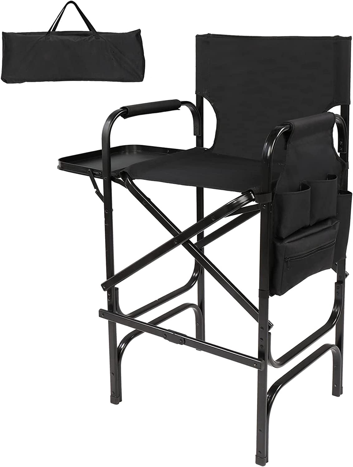 30" Tall Directors Chair Black Folding with Side Table Storage Bag ...