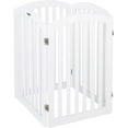 thumbnail image 1 of 30” Tall Free Standing Dog Gate for Doorways, 4 Panel Folding Pet Gates for The House Extra Wide, Indoor Dog Fence Wooden Gate for Puppy | Up to 83” Wide | White | 4 Foot Supporters, 1 of 10