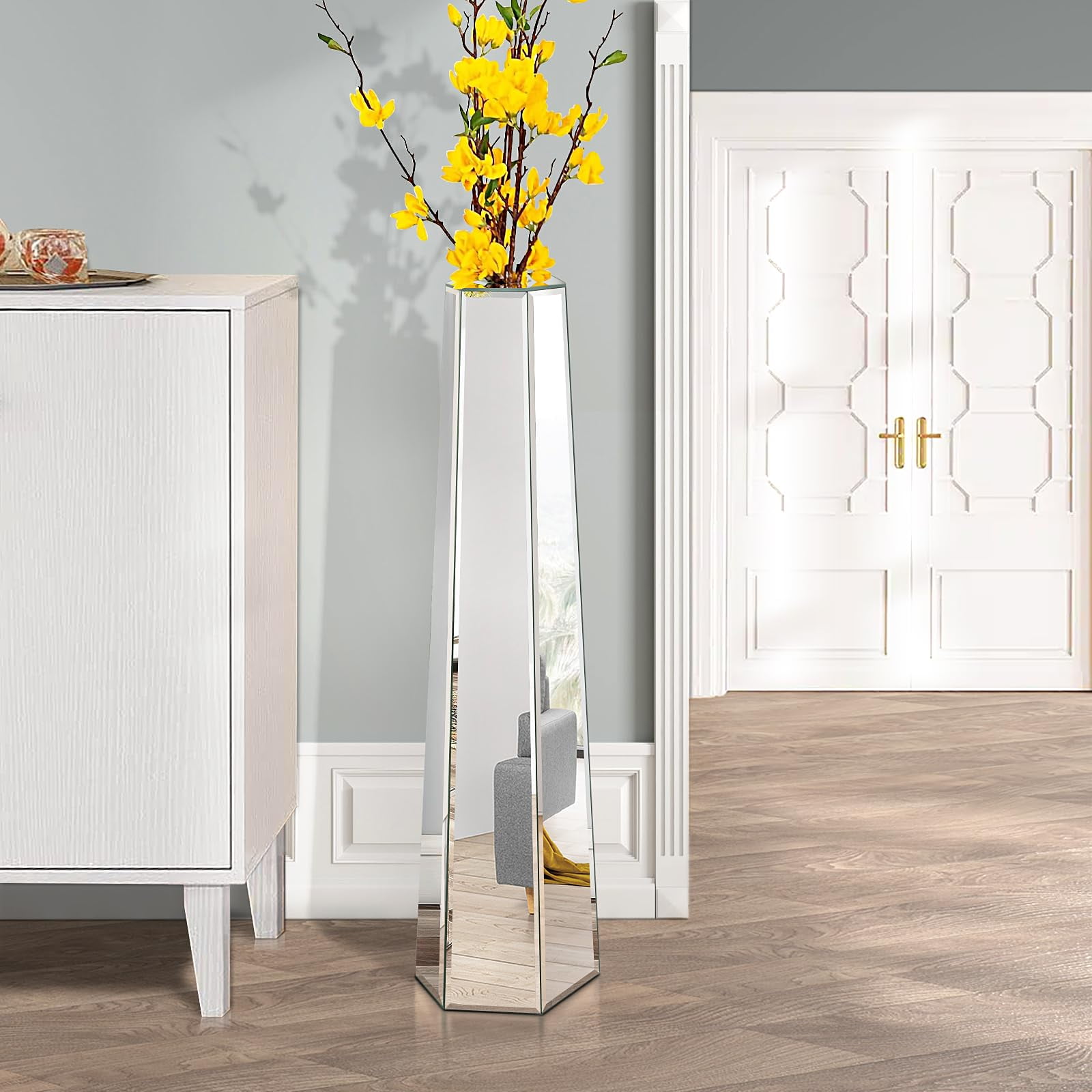 30" Tall Mirrored Floor Vase, Silver Big Vases for Decor Living Room ...