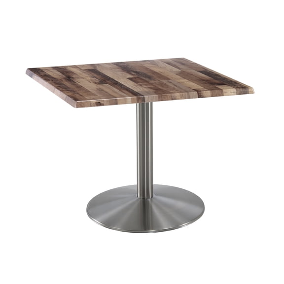 Holland 30" Stainless Round Base Square Table in 30" Rustic Top