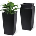 thumbnail image 1 of 30" Tall Planters Set of 2, Outdoor＆Indoor Black Planter Pots, High Front Porch Planter Pots with Drainage Holes＆Water Level Monitor Movable Wheels ＆Inner Bucket, Automatic Watering, Black, 1 of 6