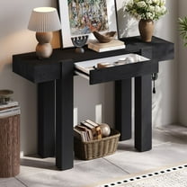 30" Tall Rustic Minimalist Console Table with Side Power Outlet, Wood Entryway Table with Hidden Drawer, Console Table for Entryways Living Rooms Home Offices, Black