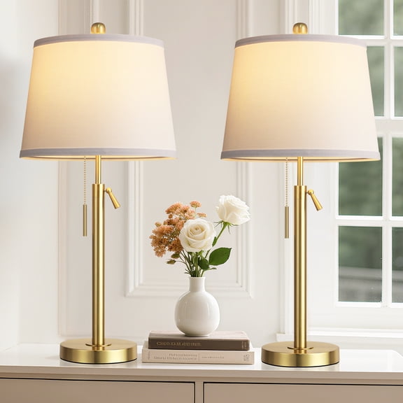 30"Tall Table Lamp Set of 2,Bedside Lamps for Bedroom Living Room, Height Adjustable Nightstand Lamps with Pull Chain(Bulbs Included), Gold