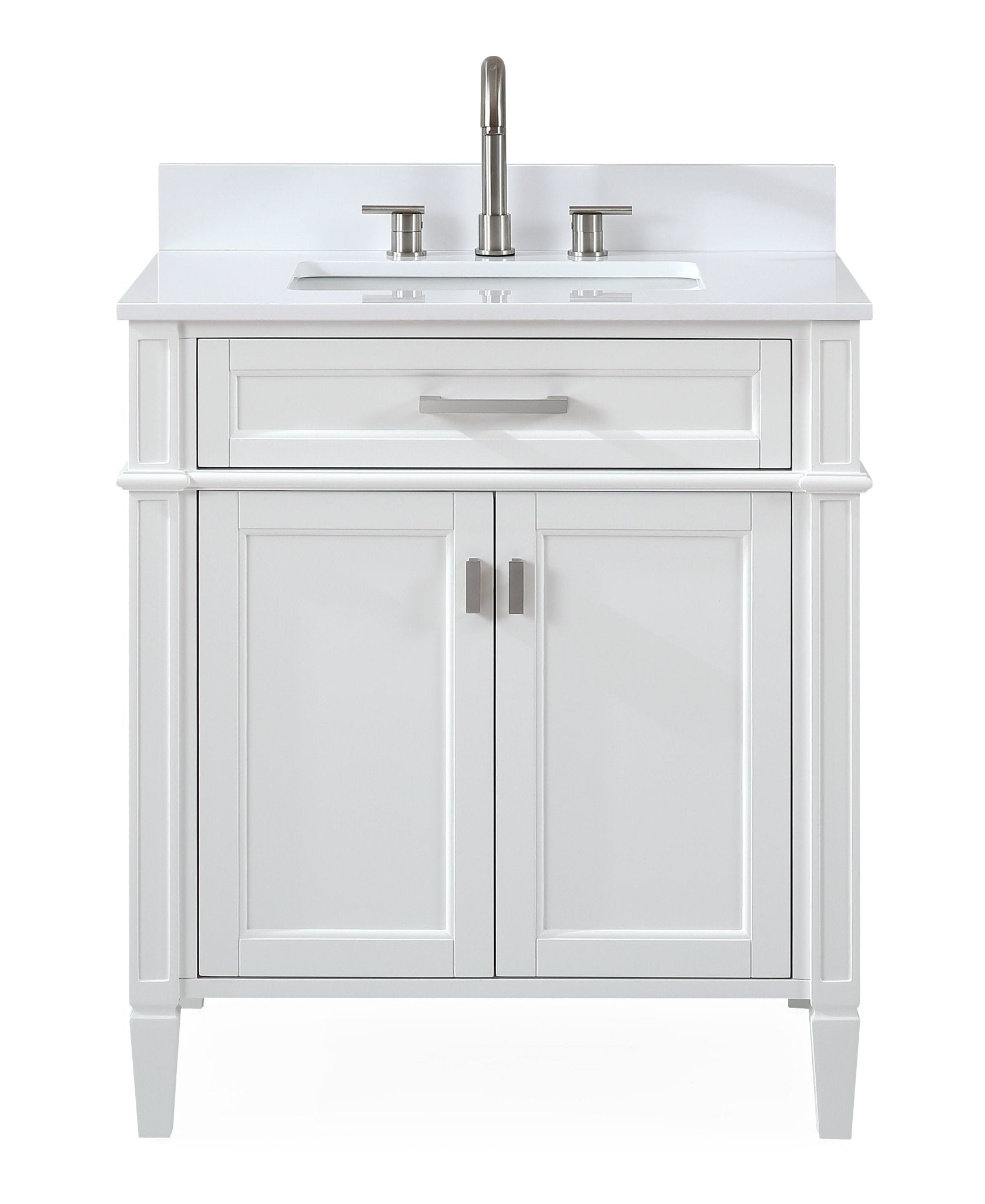 30" White Quartz and Ceramic Single Sink Vanity