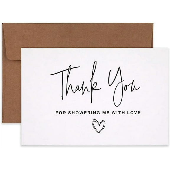 30 Thank You For Showering Me With Love Cards, Bridal Shower Thank You Notes, Baby Shower, Wedding, any occassion