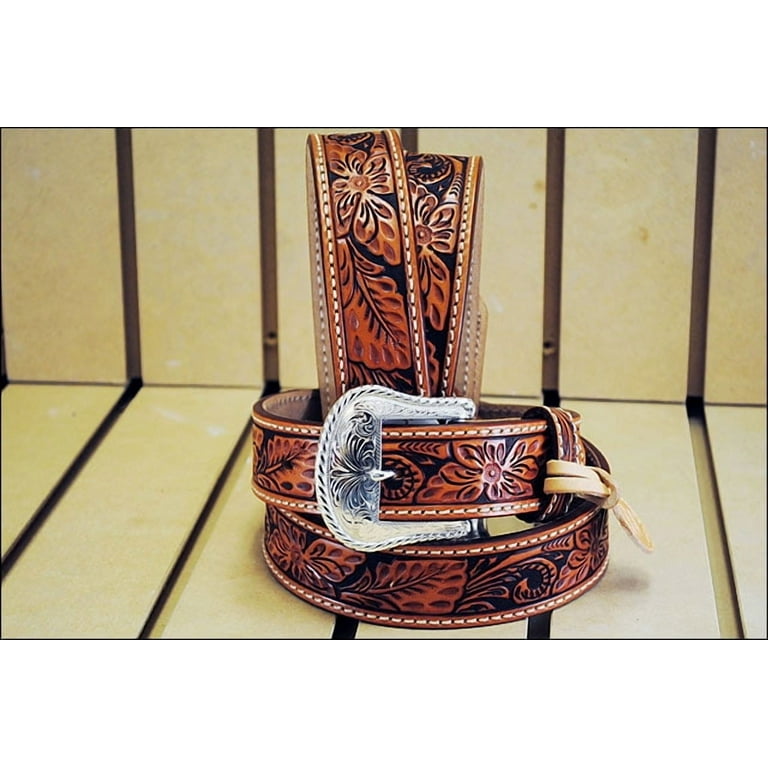 Tony Lama Men's Floral Tooled Leather Belt Tan 30 - Walmart.com