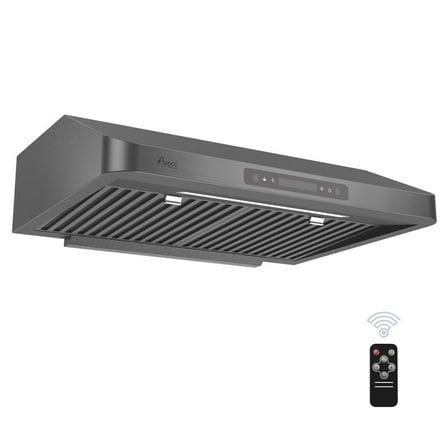 Awoco 30" Black Stainless Steel Under Cabinet 7" Range Hood with Gesture Control, 6" Top Vent