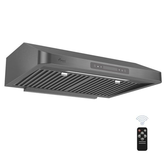 Awoco 30" Black Stainless Steel Under Cabinet 7" Range Hood with Gesture Control, 6" Top Vent