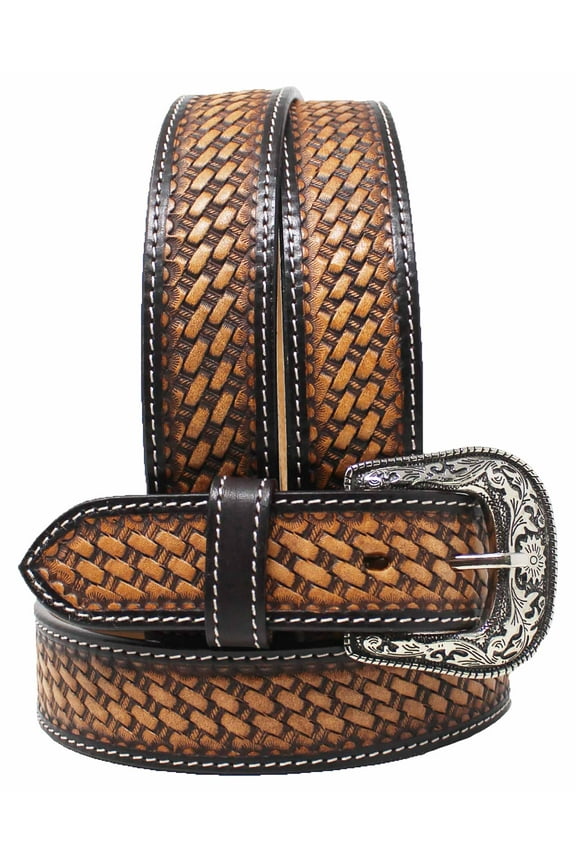 30  Unisex 2" Western Basketweave Tooled Full-Grain Leather Belt 26RT56T