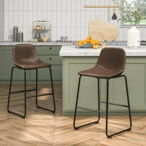 30" Upholstered Bar Stools with Backs Kitchen, Brown, Set of 2
