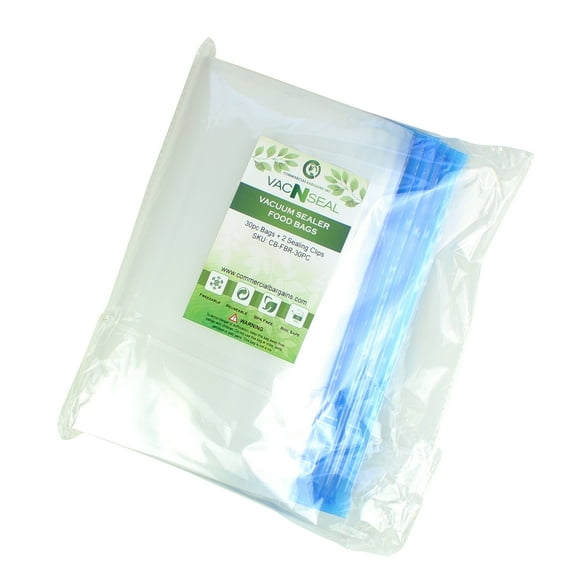 30 Vacuum Sealer Reusable Resealable Zipper Food Bags With 2 Sealing Clips