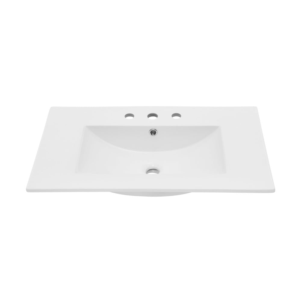 White Ceramic 30" Vanity Top Bathroom Sink with Three Holes