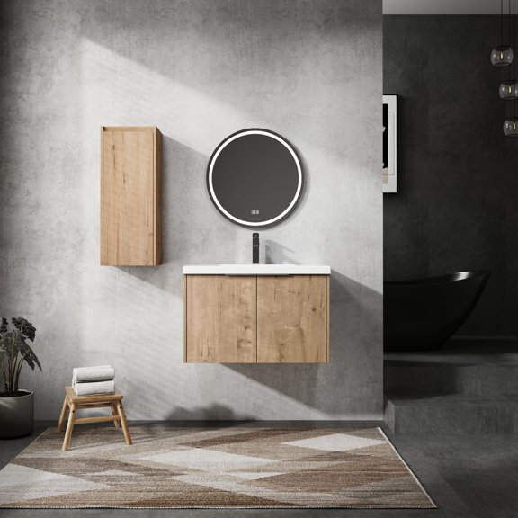 30" Vanity With Sink And Side Cabinet - Contemporary Bathroom Design, Fixture, Rust-