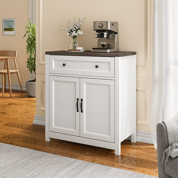 30"W Farmhouse Storage Cabinet with Barn Door - Adjustable Shelf & Large Drawer, Coffee Bar Sideboard for Kitchen, Living Room, Entryway, Gray