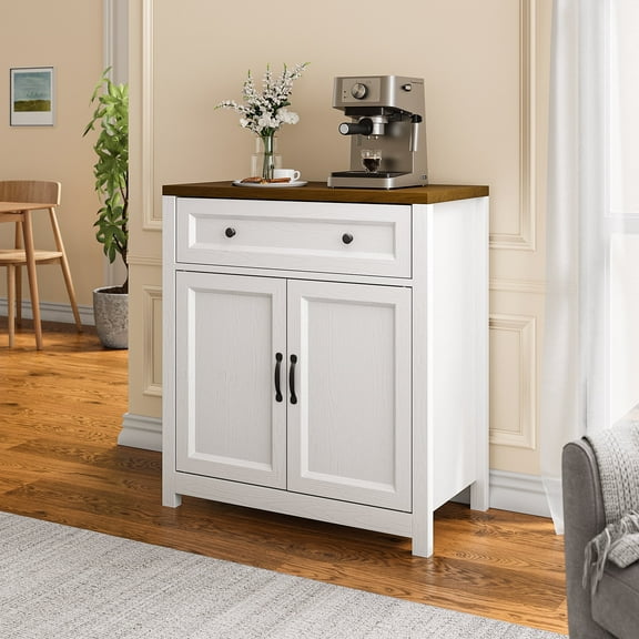 30"W Farmhouse Storage Cabinet with Barn Door - Adjustable Shelf & Large Drawer, Coffee Bar Sideboard for Kitchen, Living Room, Entryway, Retro