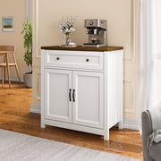 30W Farmhouse Storage Cabinet with Barn Door - Adjustable Shelf & Large Drawer, Coffee Bar Sideboard for Kitchen, Living Room, Entryway, Retro