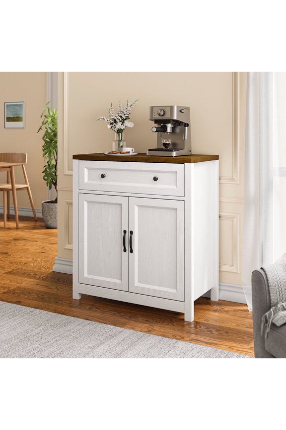30"W Farmhouse Storage Cabinet with Barn Door - Adjustable Shelf & Large Drawer, Coffee Bar Sideboard for Kitchen, Living Room, Entryway, Retro