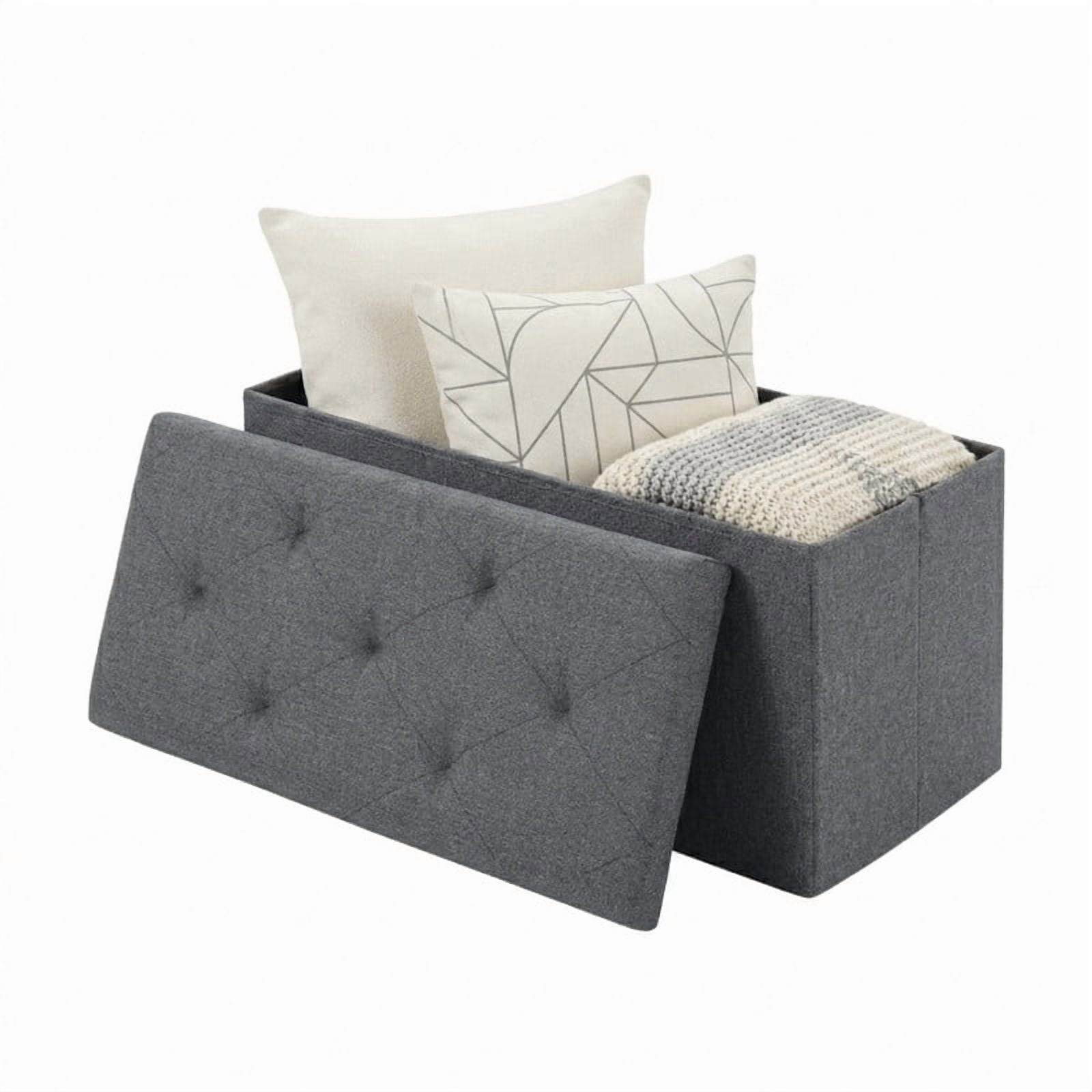 30''W Folding Storage Ottoman Bench, Footrest Stool with Hidden Compartment