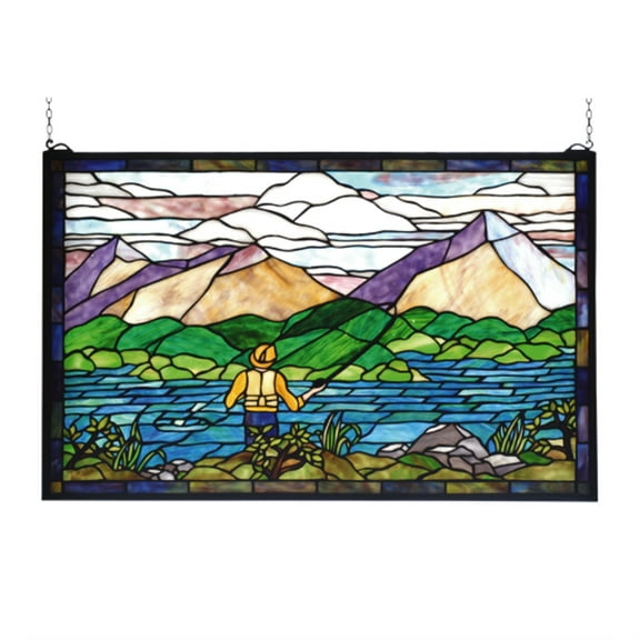 30"W X 19"H Fly Fishing Stained Glass Window