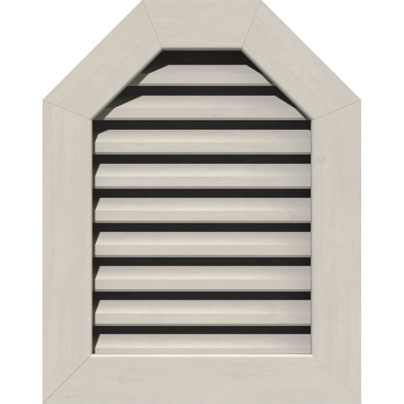 30"W x 12"H Octagonal Top Gable Vent (35"W x 17"H Frame Size): Primed, Functional, Smooth Western Red Cedar Gable Vent w/ 1" x 4" Flat Trim Frame