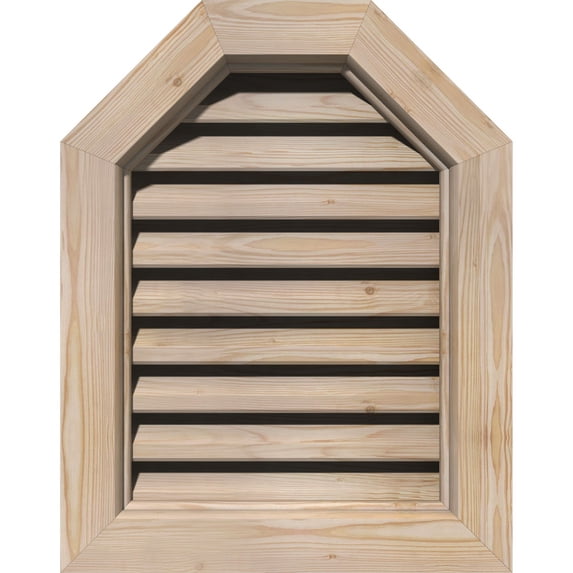 30"W x 16"H Octagonal Top Gable Vent (35"W x 21"H Frame Size): Primed, Functional, Smooth Pine Gable Vent w/ Brick Mould Face Frame