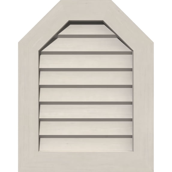 30"W x 20"H Octagonal Top Gable Vent (35"W x 25"H Frame Size): Primed, Non-Functional, Smooth Pine Gable Vent w/ Decorative Face Frame