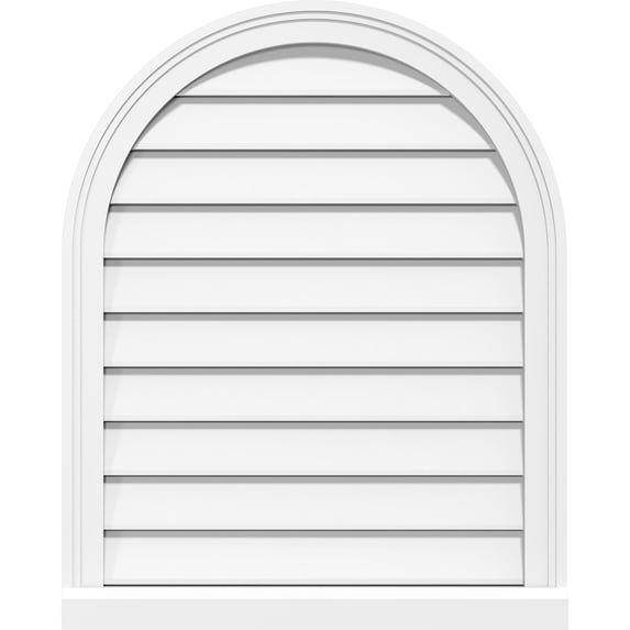 30"W x 20"H Round Top Surface Mount PVC Gable Vent: Functional, w/ 2"W x 2"P Brickmould Sill Frame