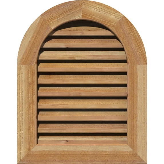 30"W x 28"H Round Top Gable Vent (35"W x 33"H Frame Size): Unfinished, Functional, Rough Sawn Western Red Cedar Gable Vent w/ 1" x 4" Flat Trim Frame