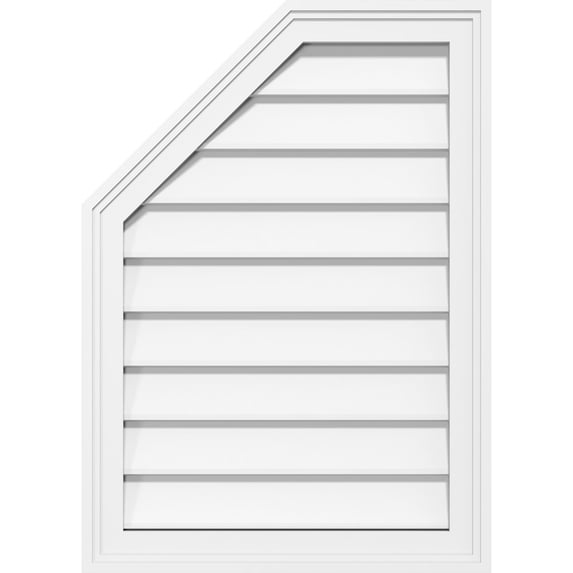 30"W x 30"H Half Octagon Top Left Surface Mount PVC Gable Vent: Non-Functional, w/ 2"W x 1-1/2"P Brickmould Frame