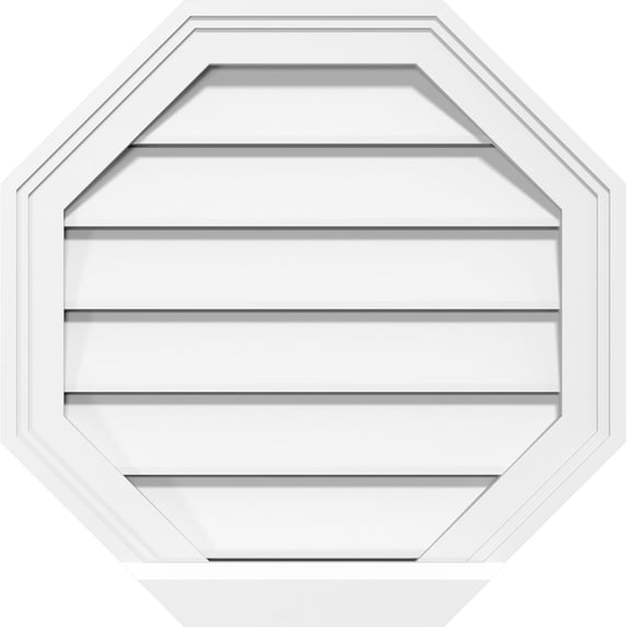 30"W x 30"H Octagonal Surface Mount PVC Gable Vent: Functional, w/ 2"W x 2"P Brickmould Sill Frame
