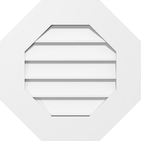 30"W x 30"H Octagonal Surface Mount PVC Gable Vent: Non-Functional, w/ 3-1/2"W x 1"P Standard Frame