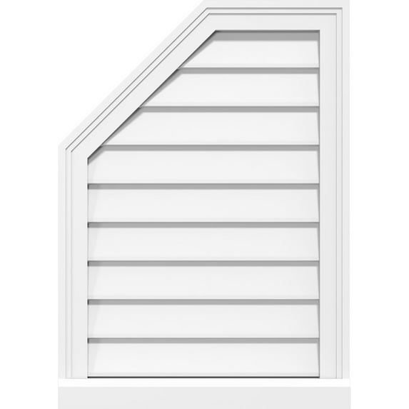 30"W x 34"H Half Octagon Top Left Surface Mount PVC Gable Vent: Non-Functional, w/ 2"W x 2"P Brickmould Sill Frame