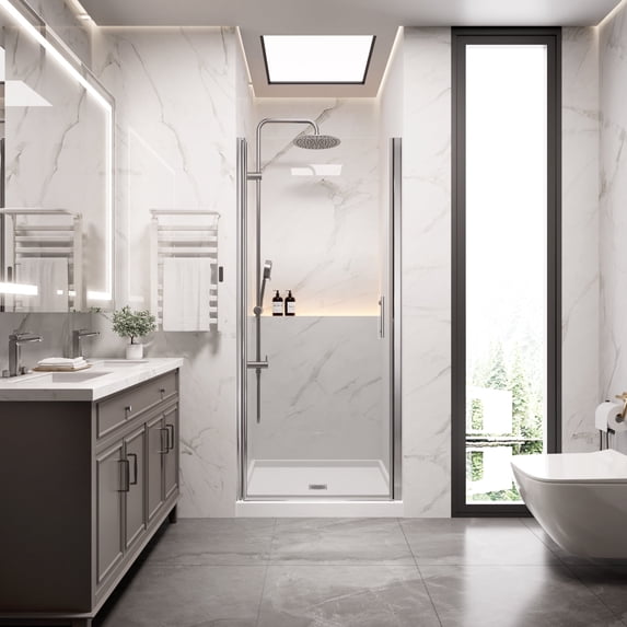 30" W x 72" H Frameless Pivot Shower Door, with 1/4" Clear Tempered Glass, Chrome Finish, ACE