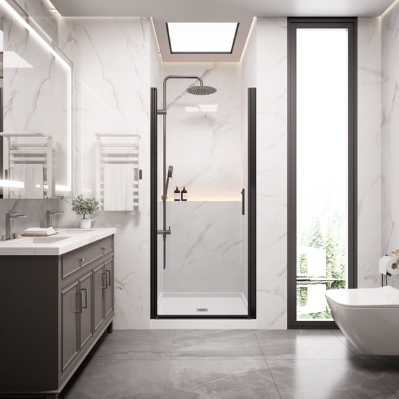 30" W x 72" H Frameless Pivot Shower Door, with 1/4" Clear Tempered Glass, Matte Black Finish, ACE